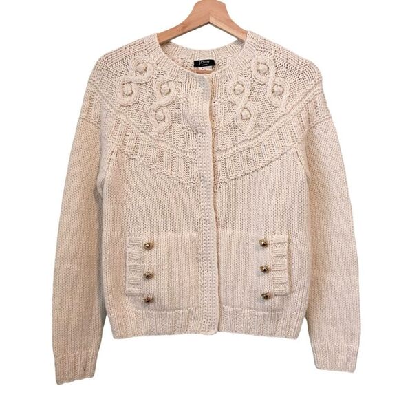 J. Crew Hand Knit Cardigan Sweater with Front Pockets with Gold Accent in Small - Picture 1 of 12